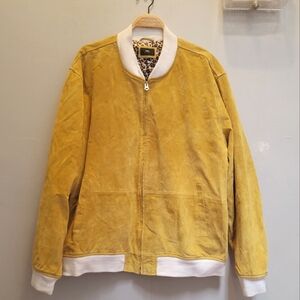 Obey Men's Suede Leather Bomber Jacket Clifton Lemon Size XXL Shepard Fairey